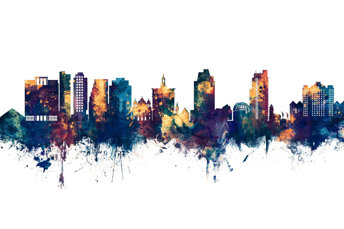 San Jose California Skyline Blue & Bronze Mural Wallpaper - pure wallpaper artwork