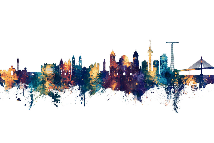 Cádiz Spain Skyline Blue & Bronze Mural Wallpaper