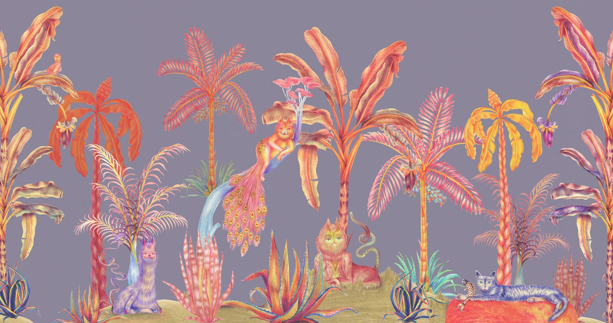 Colorful Jungle, Periwinkle Mural Wallpaper - pure wallpaper artwork