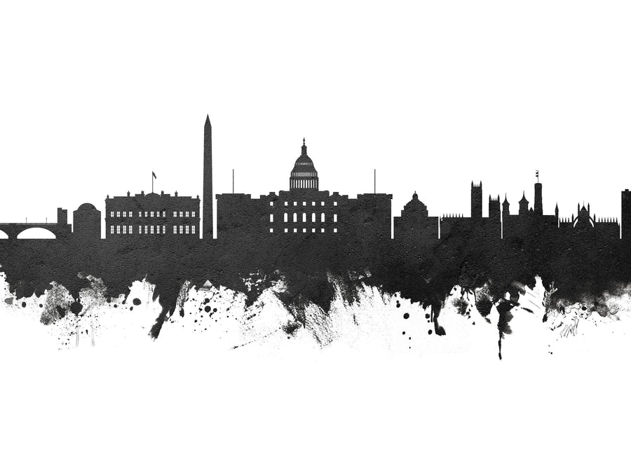 Washington DC Skyline Black & White Mural Wallpaper