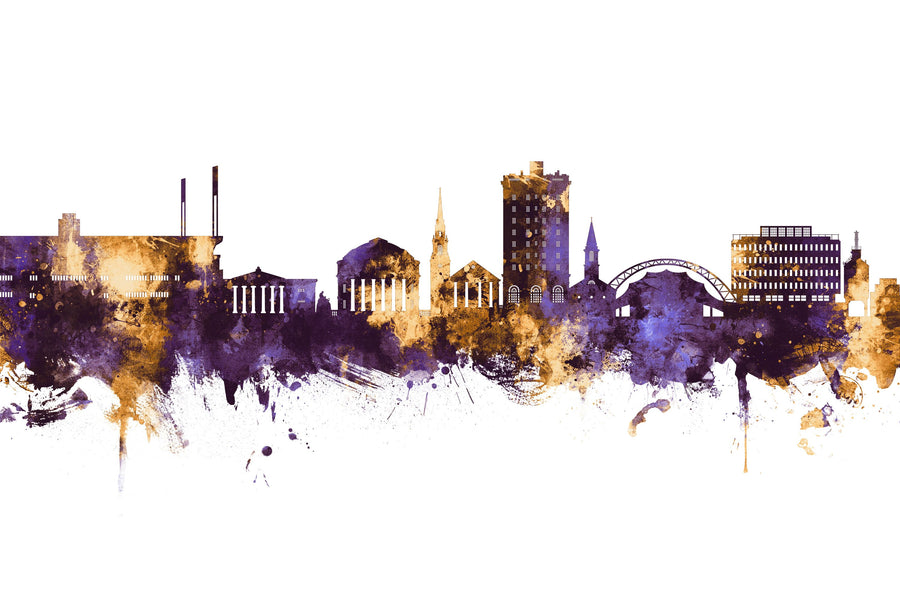 Charlottesville Virginia Skyline Purple & Gold Mural Wallpaper