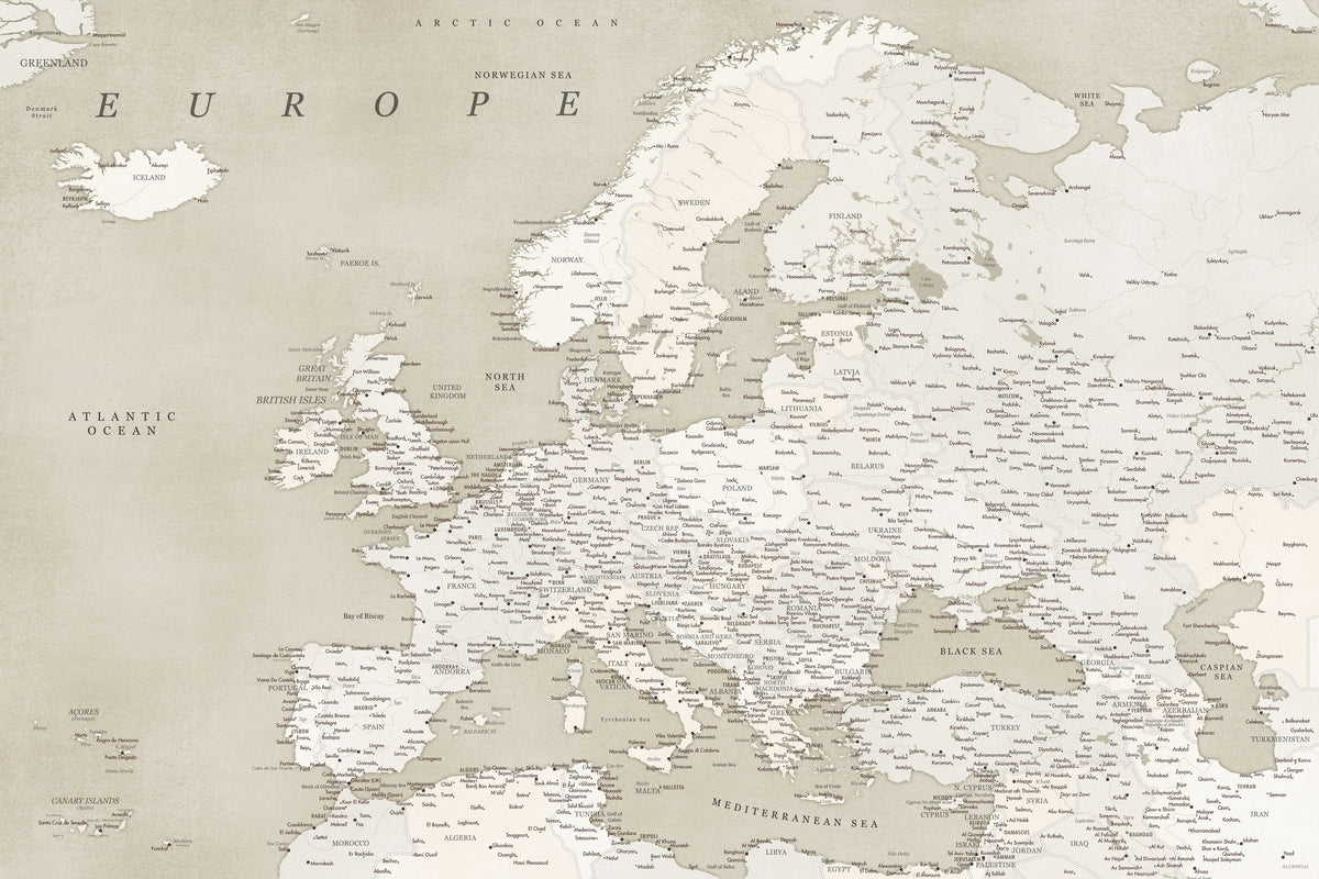 Europe Map Detailed - Sarai Mural Wallpaper - pure wallpaper artwork
