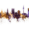 Munich Skyline Purple & Gold Mural Wallpaper - pure wallpaper artwork