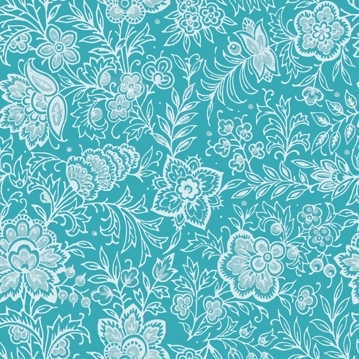 Kala Flowers White on Turqouise Mural Wallpaper - pure wallpaper artwork