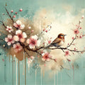 Cherry Blossoms Whispers on Teal Breeze Mural Wallpaper - pure wallpaper artwork