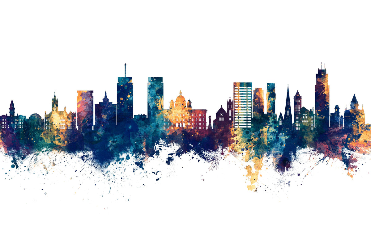 Syracuse New York Skyline Blue & Bronze Mural Wallpaper - pure wallpaper artwork