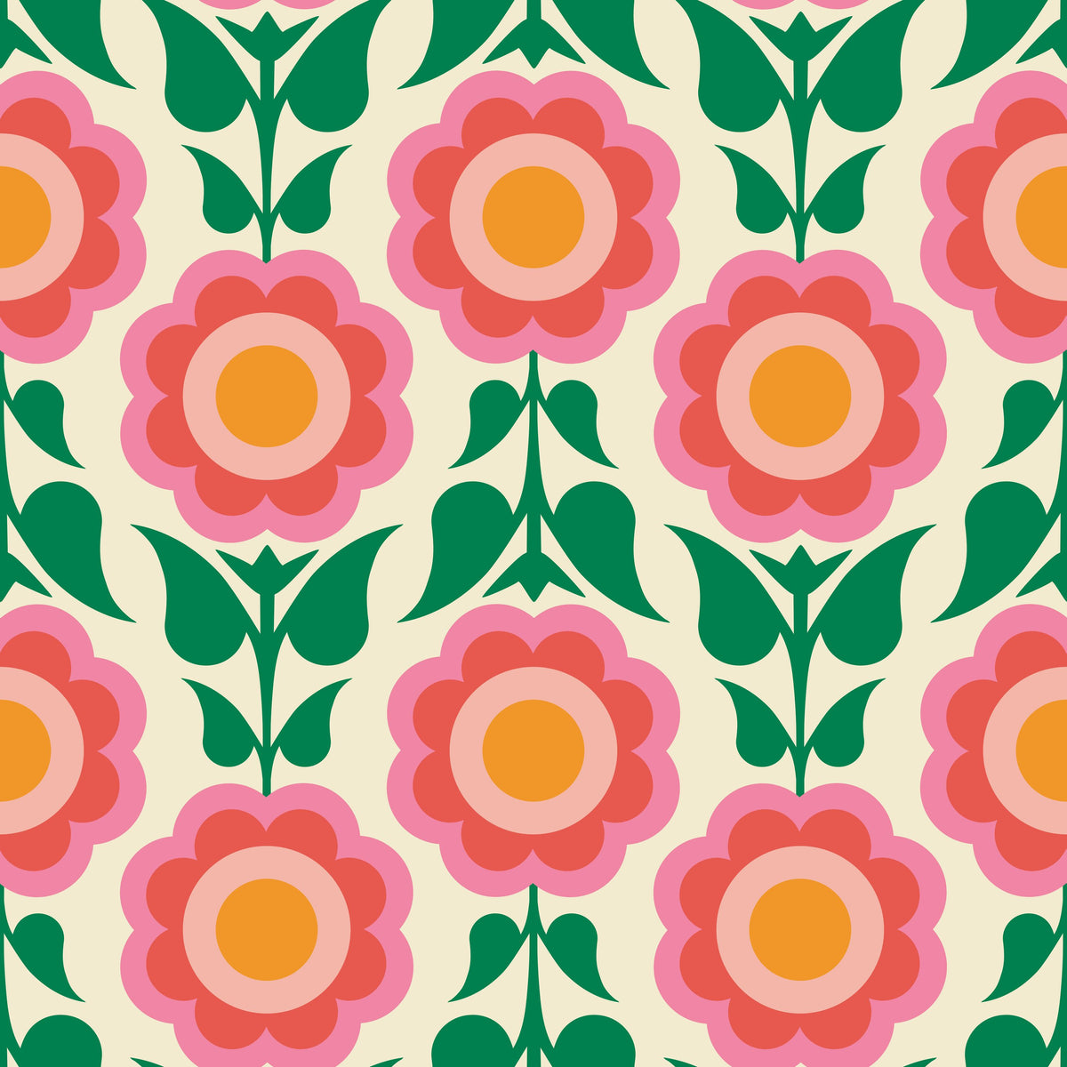 Retro Bold Blooms, Pink Mural Wallpaper - pure wallpaper artwork