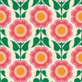 Retro Bold Blooms, Pink Mural Wallpaper - pure wallpaper artwork
