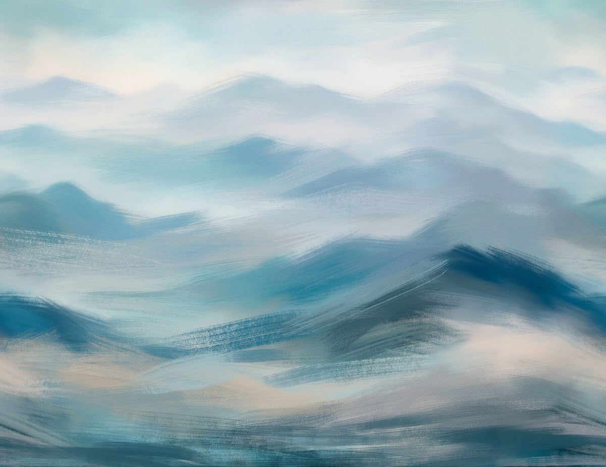 Foggy Mountains, Aqua Mural Wallpaper - pure wallpaper artwork