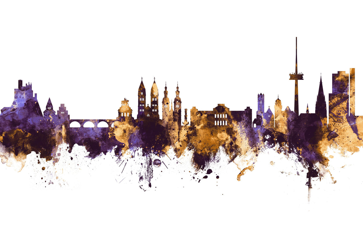 Koblenz Germany Skyline Purpl & Gold Mural Wallpaper - pure wallpaper artwork