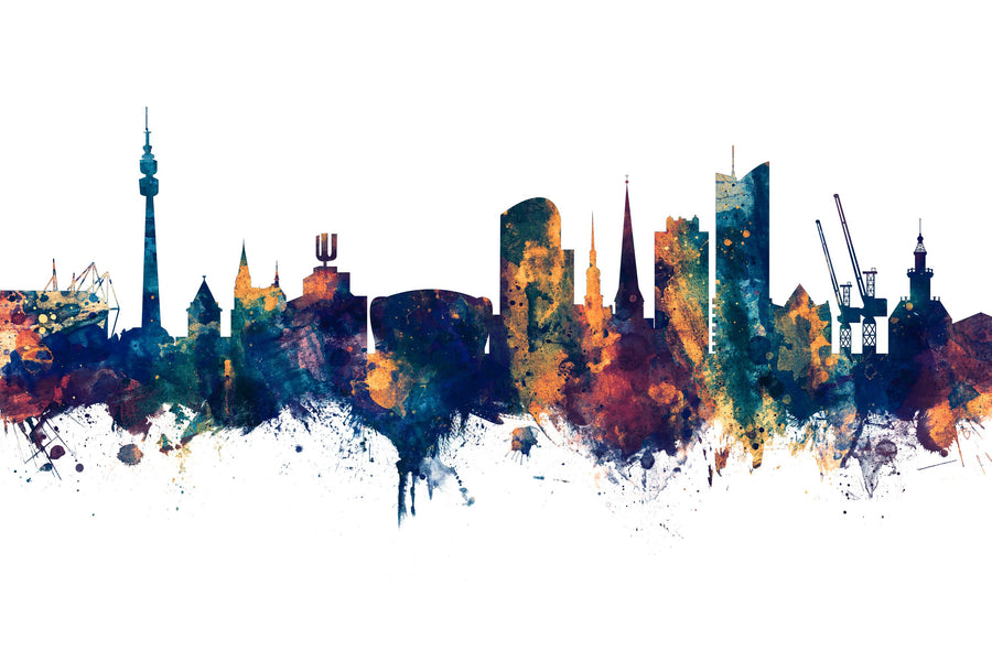 Dortmund Germany Skyline Blue & Bronze Mural Wallpaper