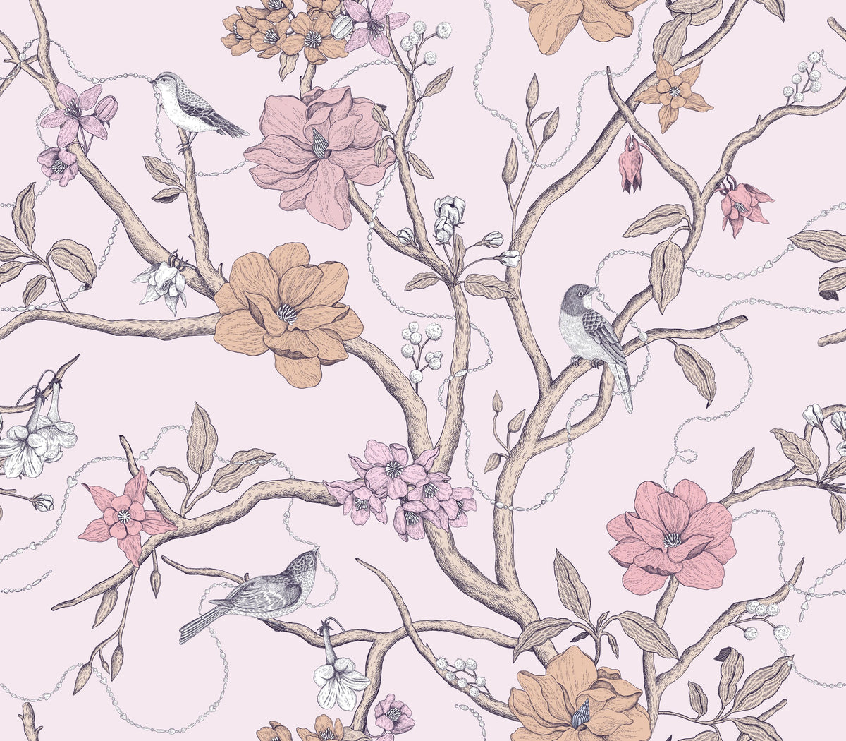 Trailing Tree of Life, Pink Mural Wallpaper - pure wallpaper artwork