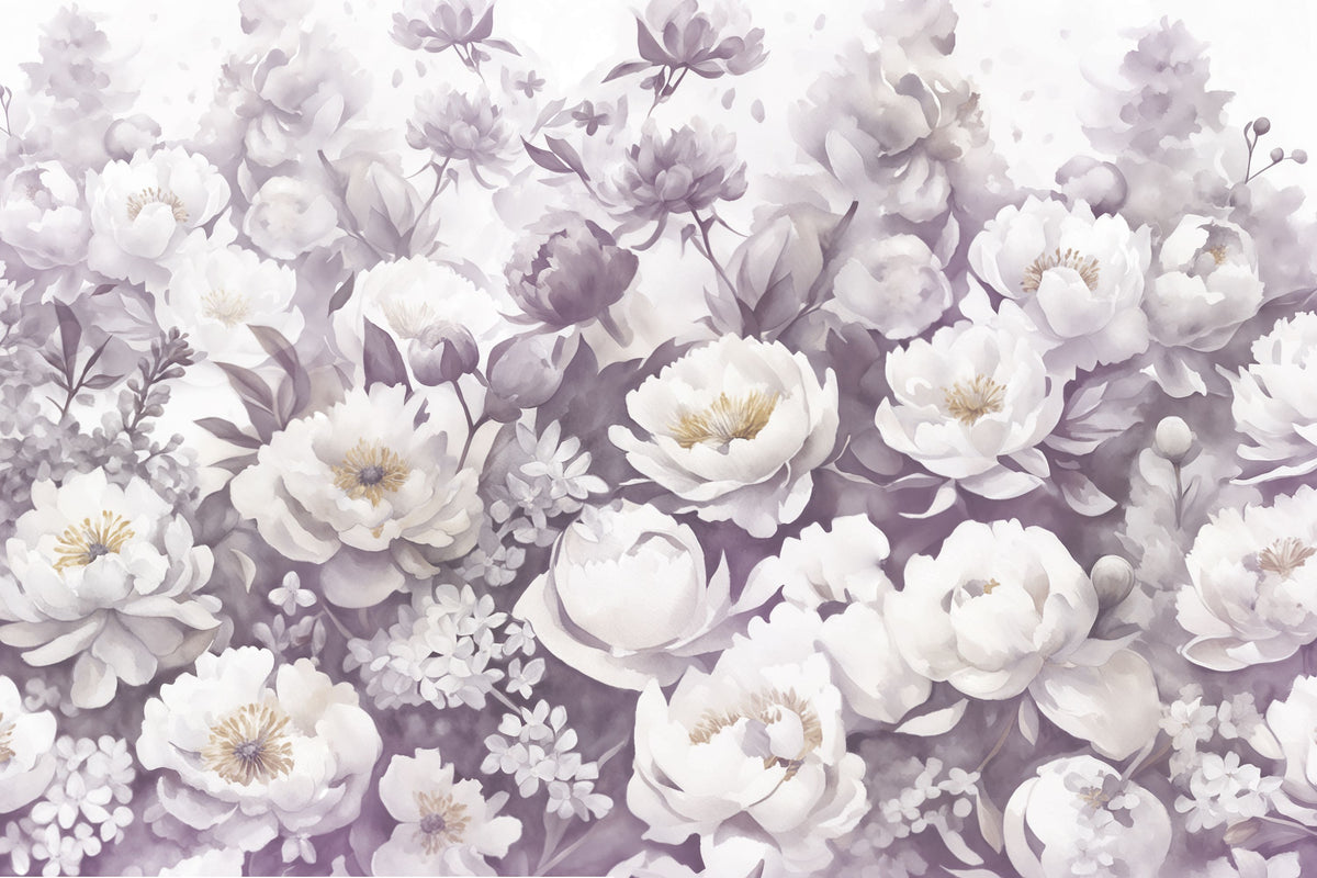 Watercolor Peonies WInter Mural Wallpaper - pure wallpaper artwork