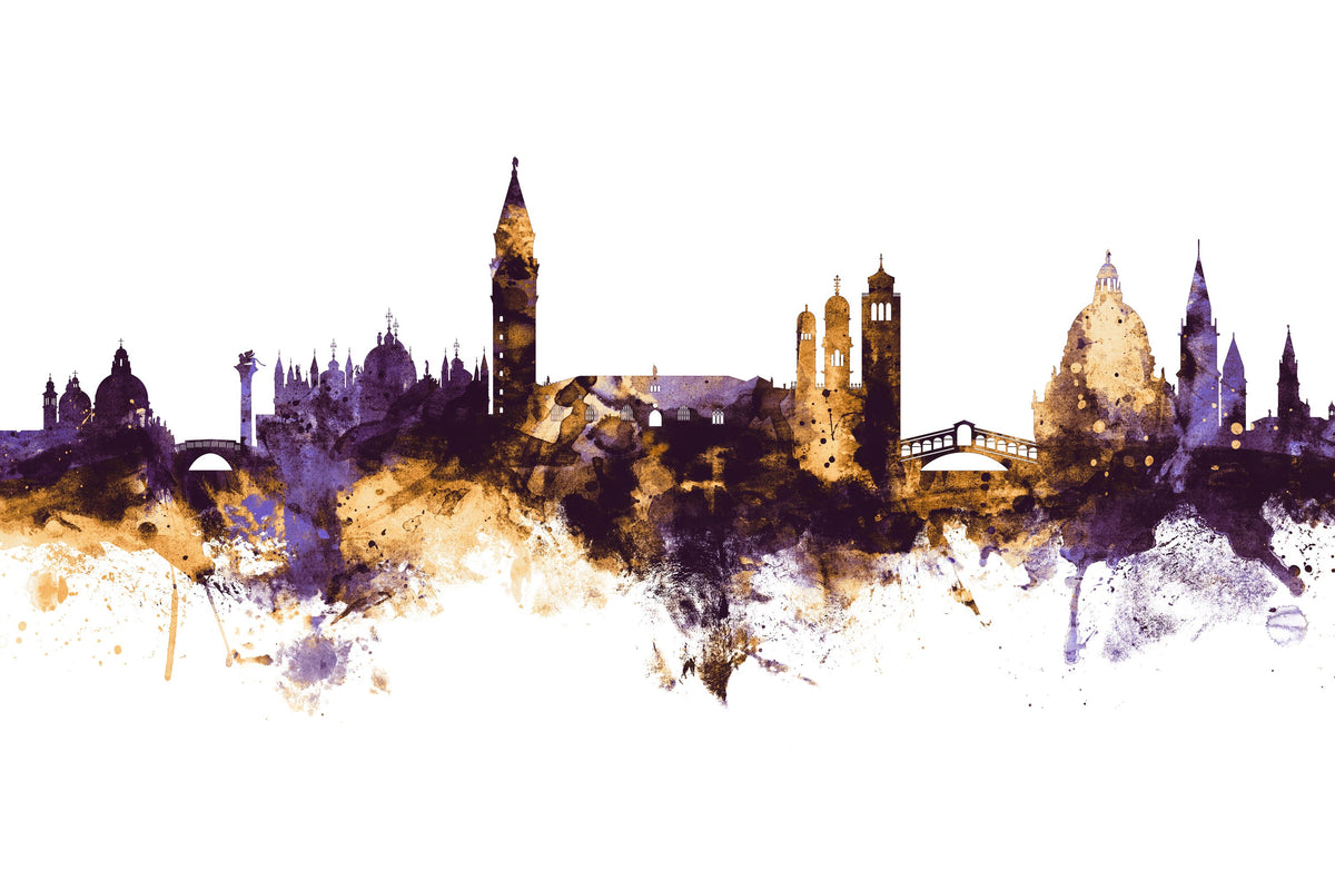 Venice Itay Skyline Purple & Gold Mural Wallpaper - pure wallpaper artwork