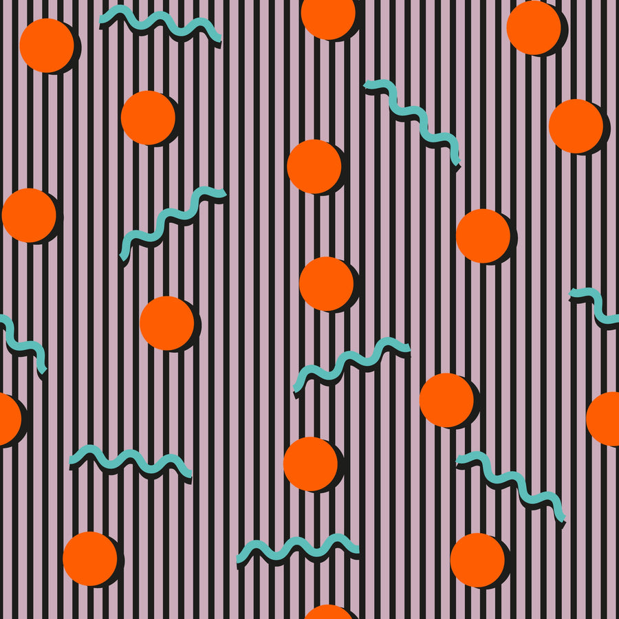 Memphis Dots & Stripes, Pink Mural Wallpaper