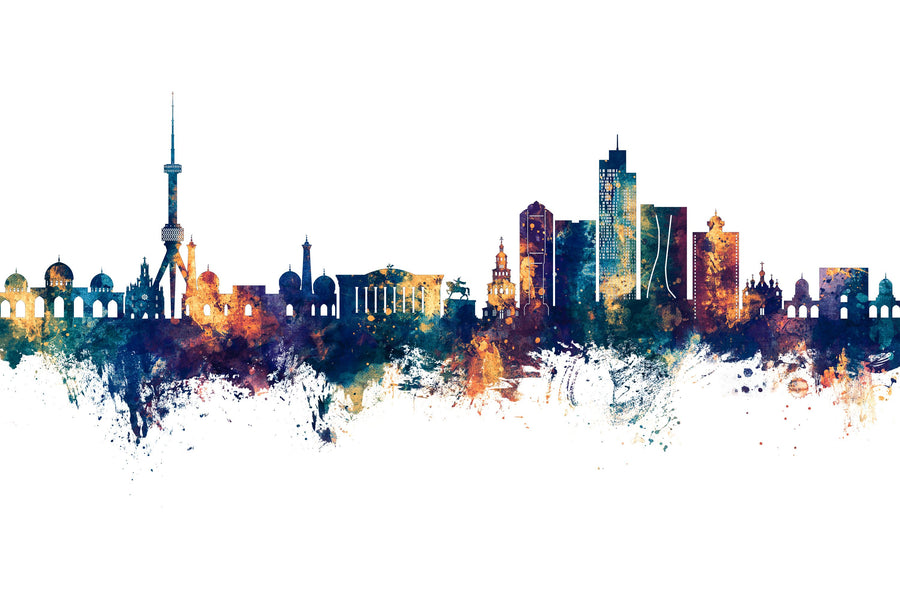 Tashkent Uzbekistan Skyline Blue & Bronze Mural Wallpaper