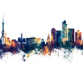Tashkent Uzbekistan Skyline Blue & Bronze Mural Wallpaper - pure wallpaper artwork