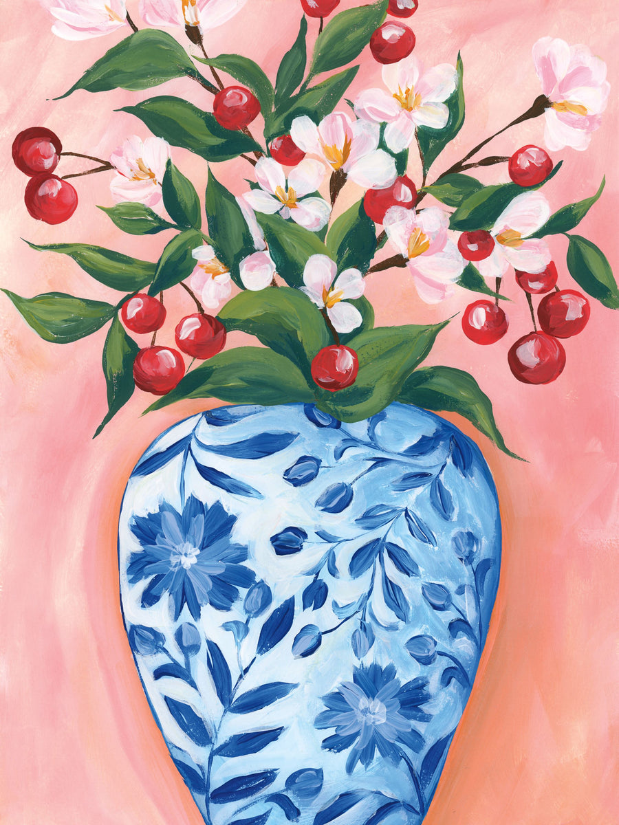 Blooming Cherry Vase Mural Wallpaper