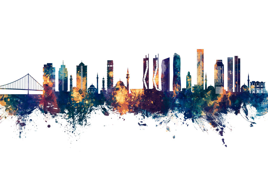 Izmir Turkey Skyline Blue & Bronze Mural Wallpaper