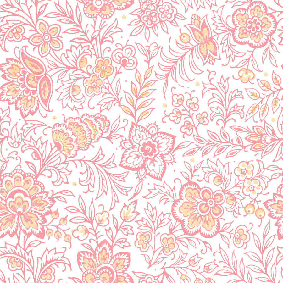 Kala Flowers Red on White Mural Wallpaper