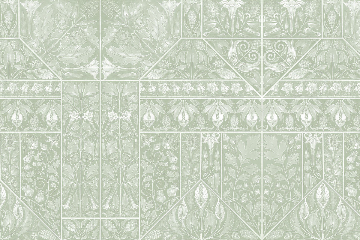 Floral Mood Green Mural Wallpaper - Neutral Tone - pure wallpaper artwork