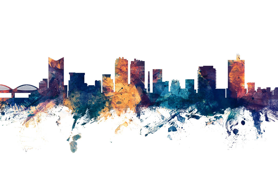 Fort Worth Texas Skyline Blue & Bronze Mural Wallpaper
