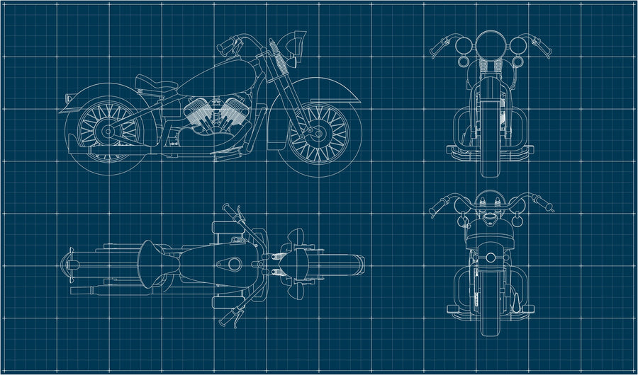 Motorcycle Blueprint Mural Wallpaper