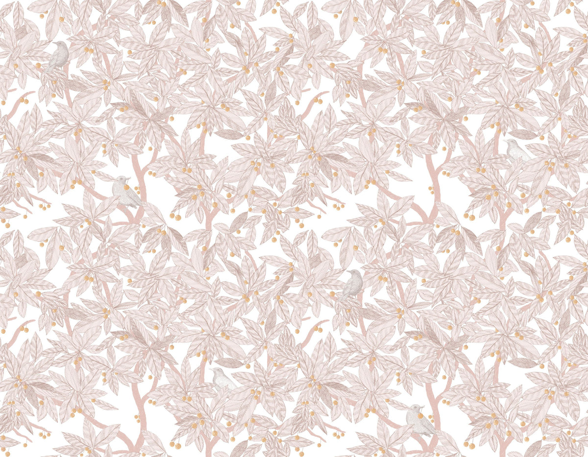 Cherry Tree Birds, Blush Pink Mural Wallpaper - pure wallpaper artwork