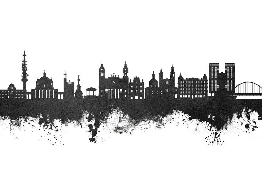 Pamplona Spain Skyline Black & White Mural Wallpaper