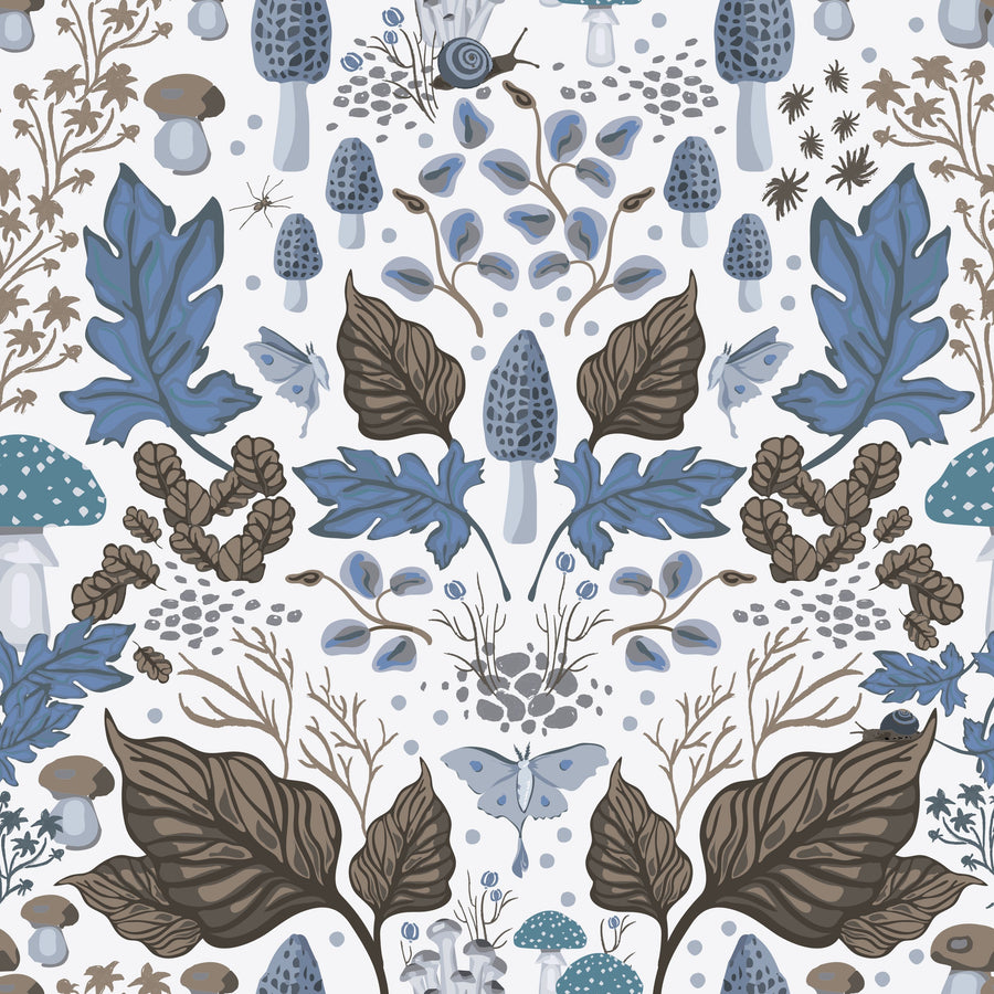 Autumn Forest Illustration, Light Blue Mural Wallpaper