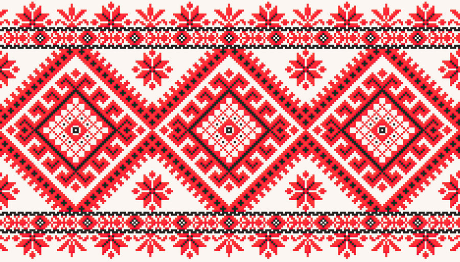 Pixel Embroidery Red Mural Wallpaper