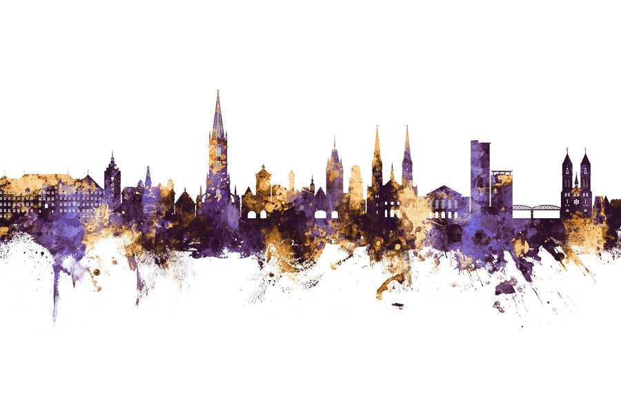 Freiburg Germnay Skyline Purple & Gold Mural Wallpaper