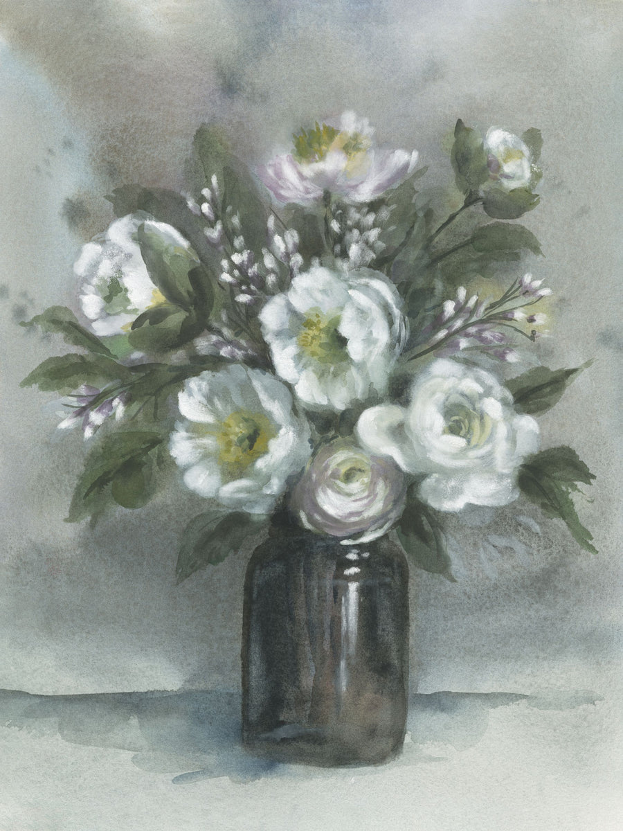 White Floral Vase Mural Wallpaper