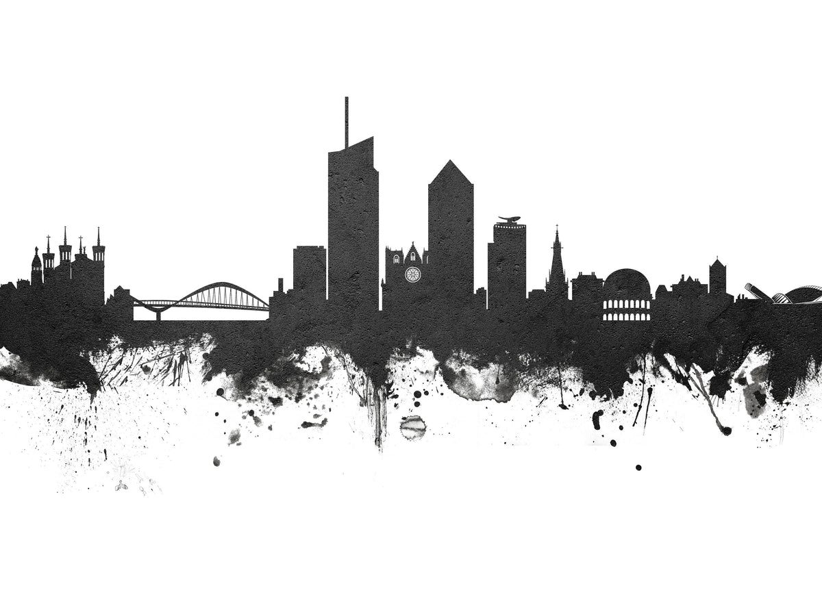 Lyon France Skyline Black & White Mural Wallpaper - pure wallpaper artwork