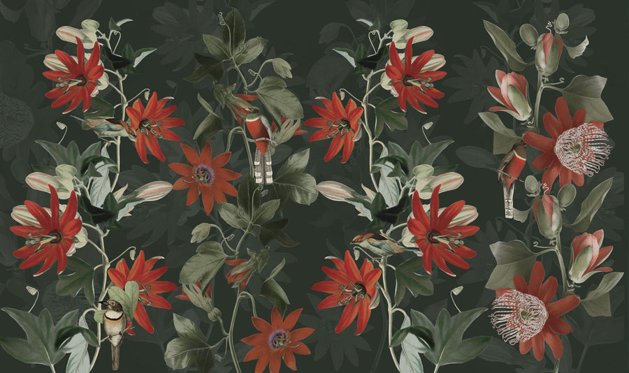 Contemporary Clematis Mural Wallpaper - Neutral Tone