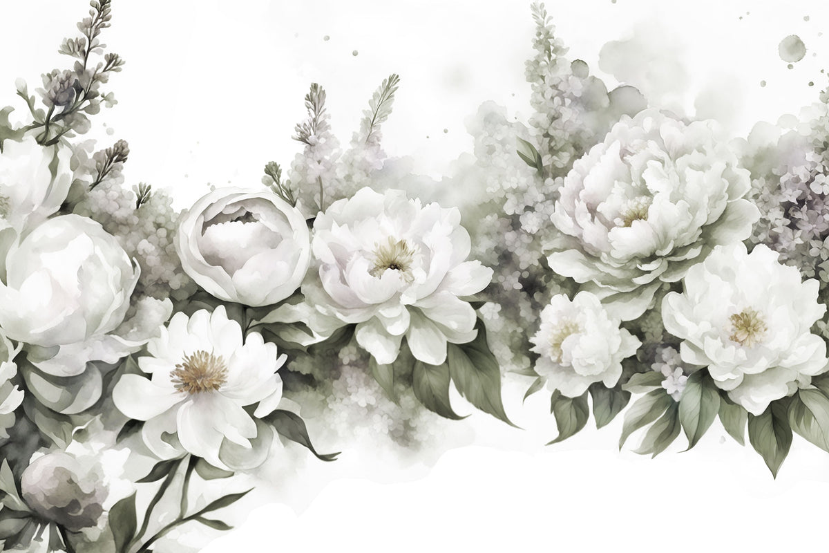 Peony Melody Green Mural Wallpaper - pure wallpaper artwork