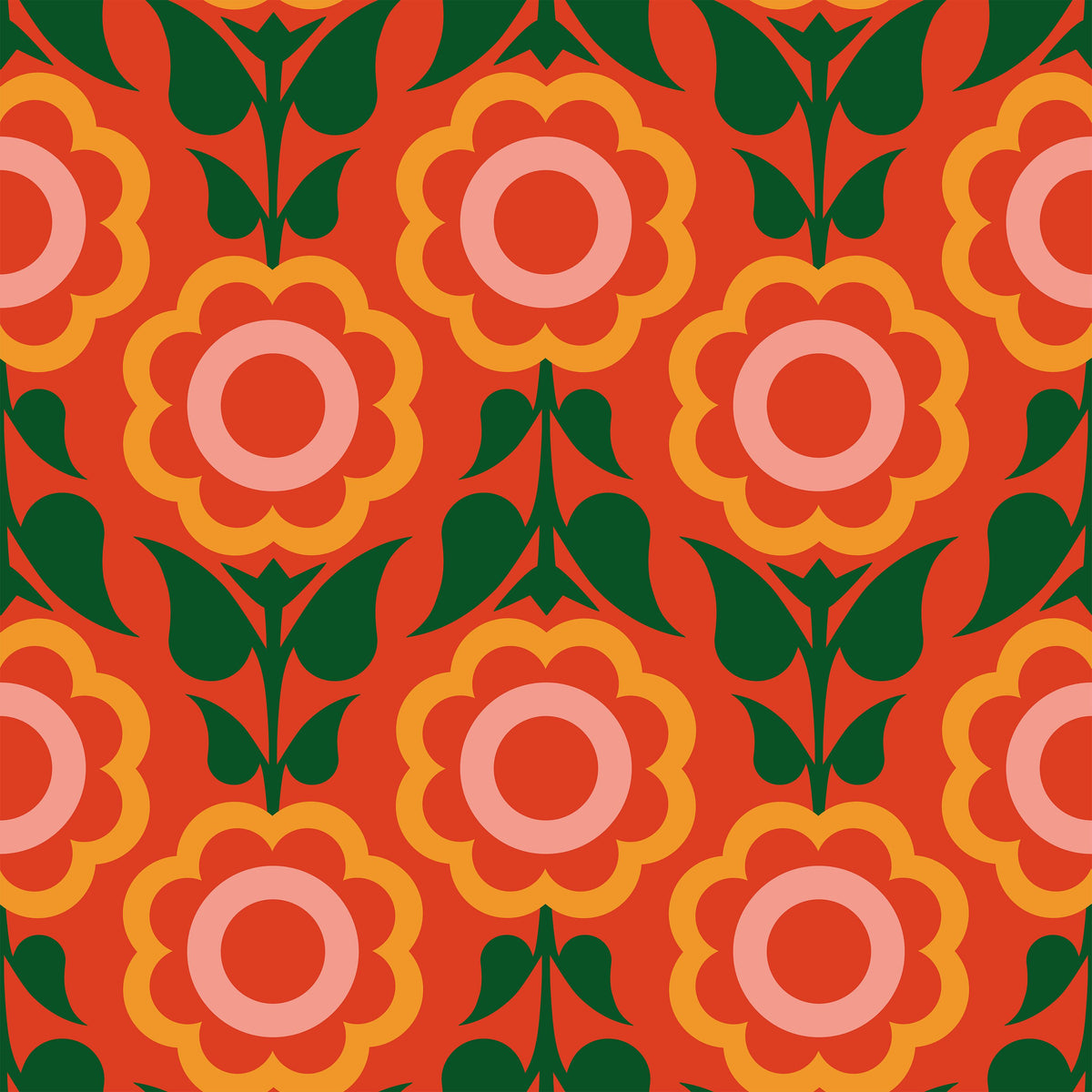 Retro Bold Blooms Mural Wallpaper - pure wallpaper artwork