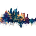 Philadelphia Skyline Blue & Bronze Mural Wallpaper - pure wallpaper artwork
