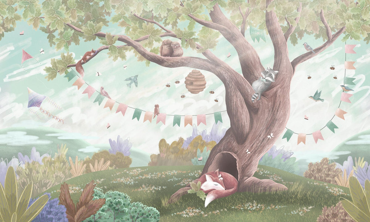 Oak Hill Slumber, Morning Fog Mural Wallpaper - pure wallpaper artwork