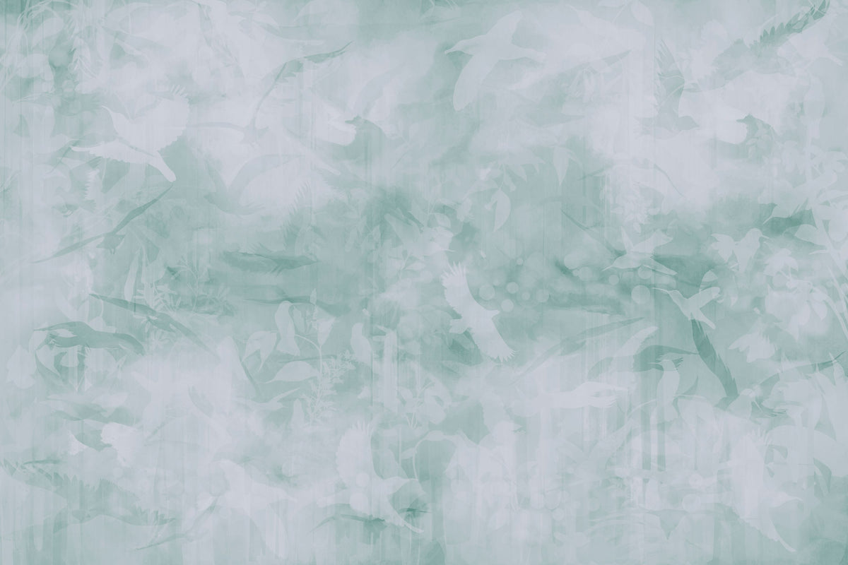 Birds of Freedom Blueish Green Mural Wallpaper - pure wallpaper artwork