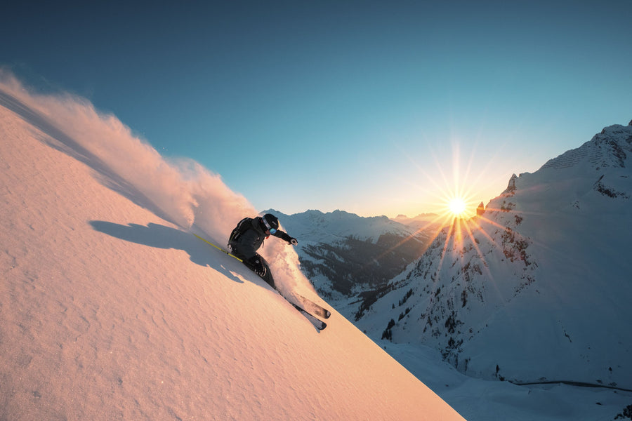 Sunset Skiing Mural Wallpaper