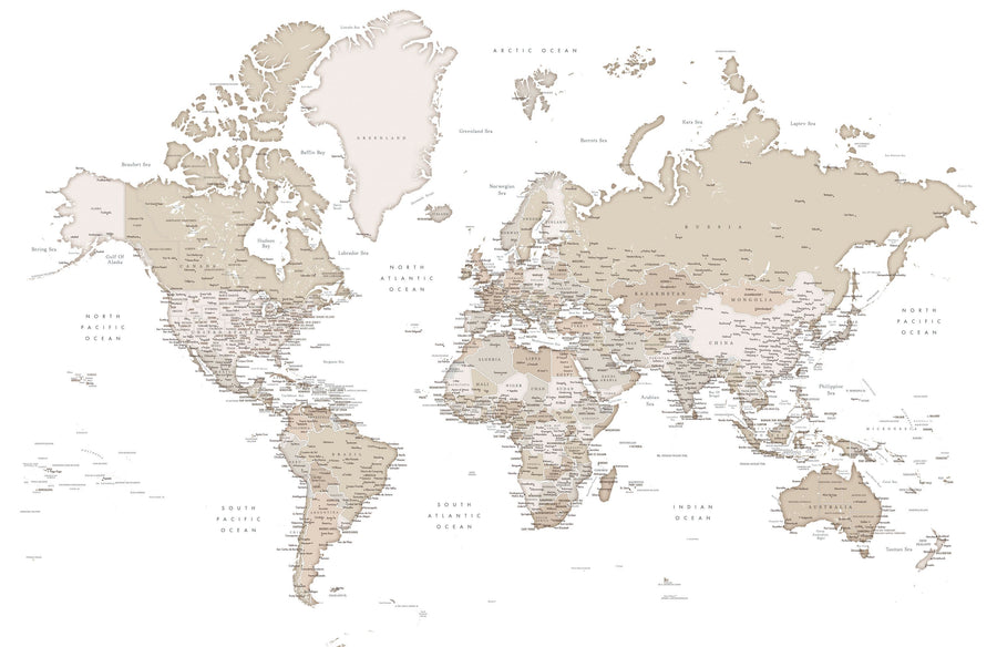 World Map Cities - Louie Mural Wallpaper