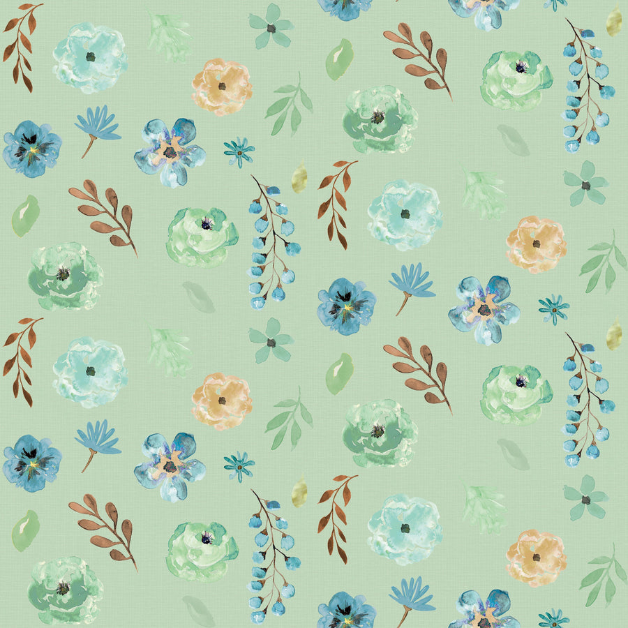 Flutterby Flowers Mint Mural Wallpaper