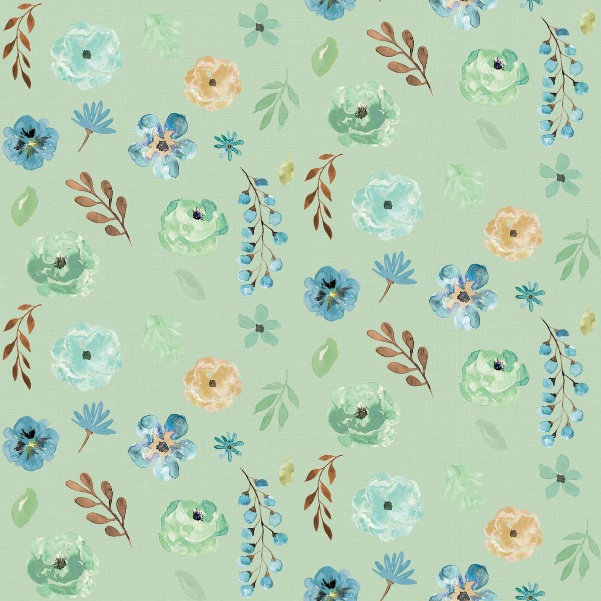 Flutterby Flowers Mint Mural Wallpaper - pure wallpaper artwork