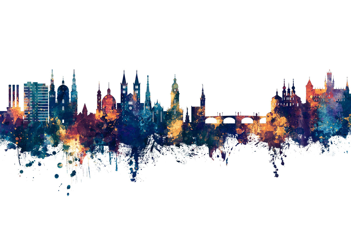 Würzburg Germany Skyline Blue & Bronze Mural Wallpaper - pure wallpaper artwork