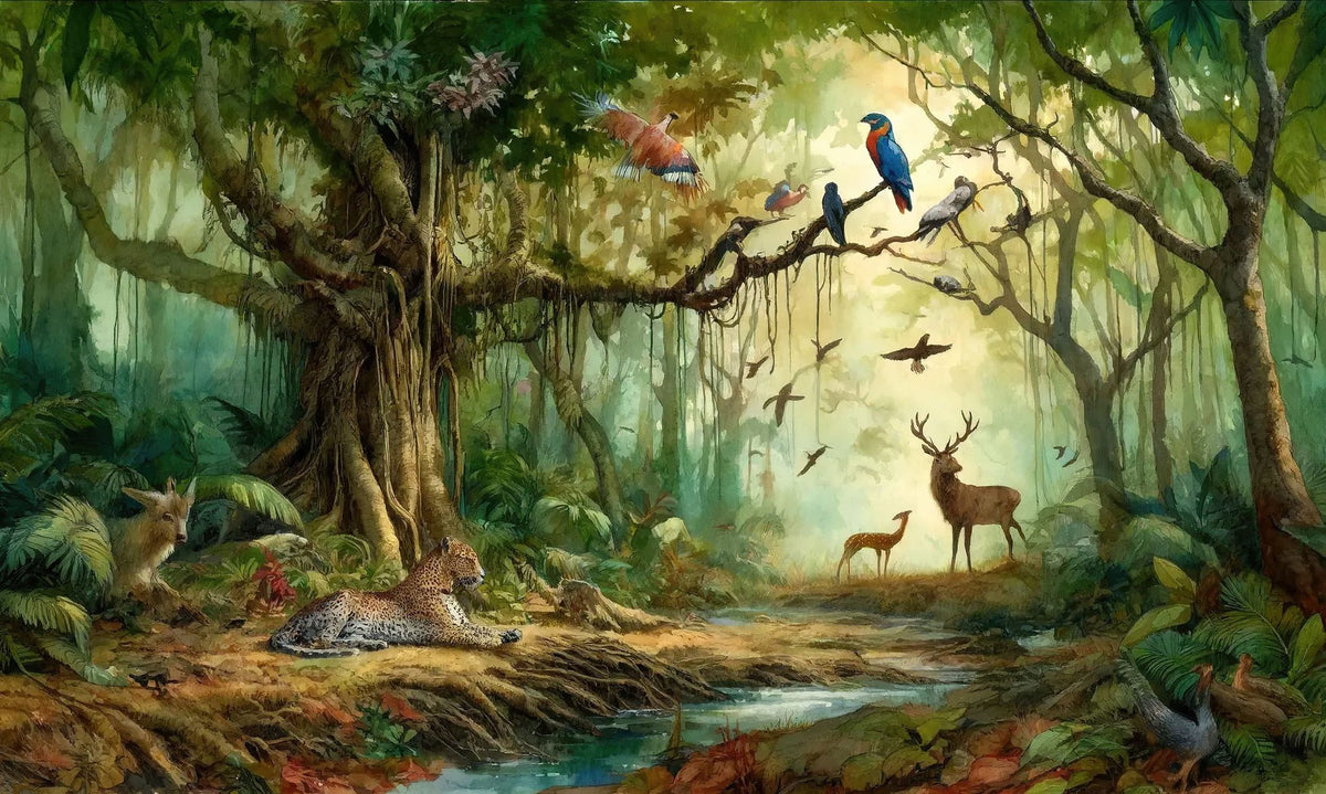 Harmony Amongst Jungle Dwellers Mural Wallpaper - pure wallpaper artwork