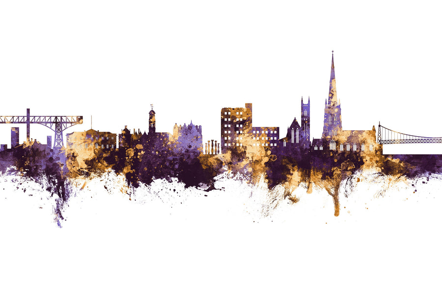 Warrington England Skyline Purple & Gold Mural Wallpaper