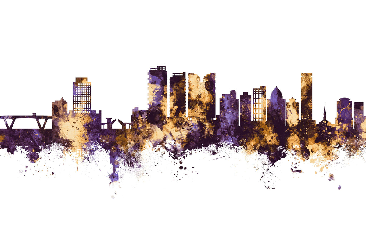 Fort Lauderdale Florida Skyline Purple & Gold Mural Wallpaper - pure wallpaper artwork