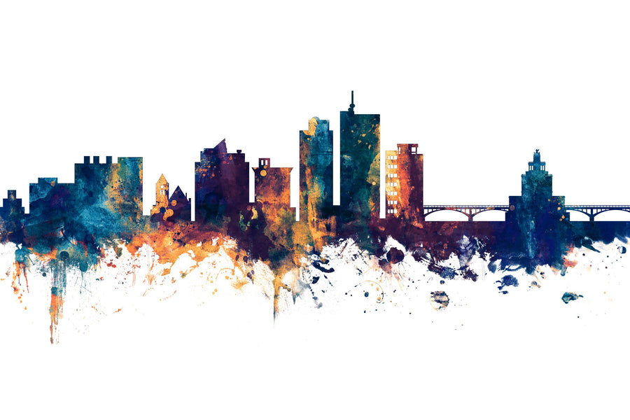 Cedar Rapids Iowa Skyline Blue & Bronze Mural Wallpaper