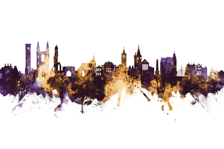 At Andrews Scotland Skyline Purple & Gold Mural Wallpaper